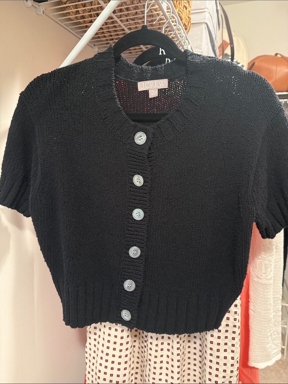 J. Crew Black Short-Sleeve Button-Up Cropped Cardigan